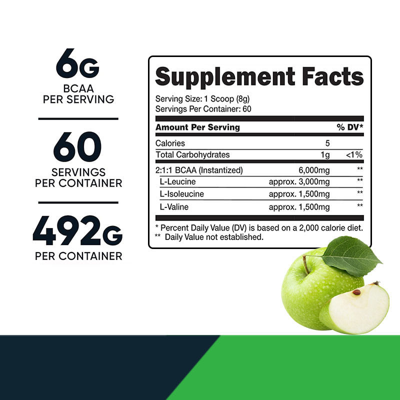 مسحوق الأحماض الأمينية متفرعة السلسلة (BCAA) لصحة الرياضة والتغذية يدعم نمو العضلات ومشروب الطاقة