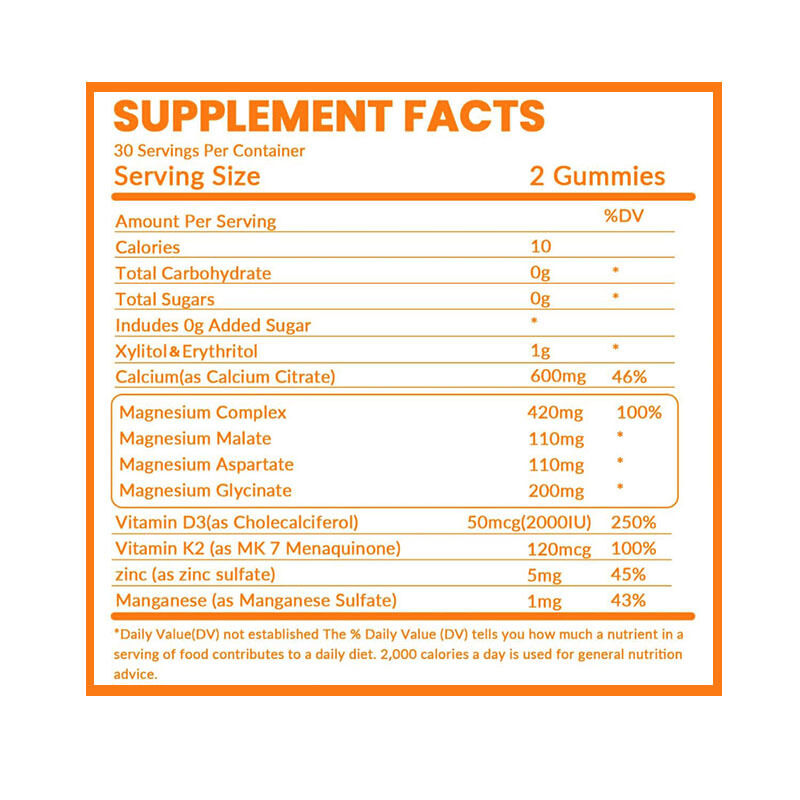 علامة تجارية خاصة: علكات قابلة للمضغ عضوية بنكهة الفاكهة خالية من السكر نباتية الكالسيوم حديد زنك سيلينيوم فيتامين د3 ك2 للبالغين رجال نساء