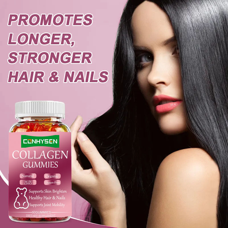 مكمل غذائي مخصص بعلامة خاصة من 60 قطعة من علكة الكولاجين للبالغين للعناية بالشعر والبشرة والصحة، متوازن السكر ومعبأ في زجاجات